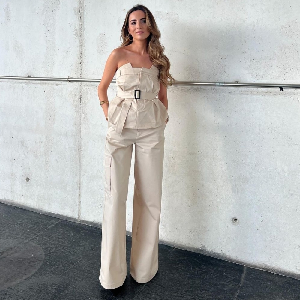 Zara Wide Pants Light Beige Size L